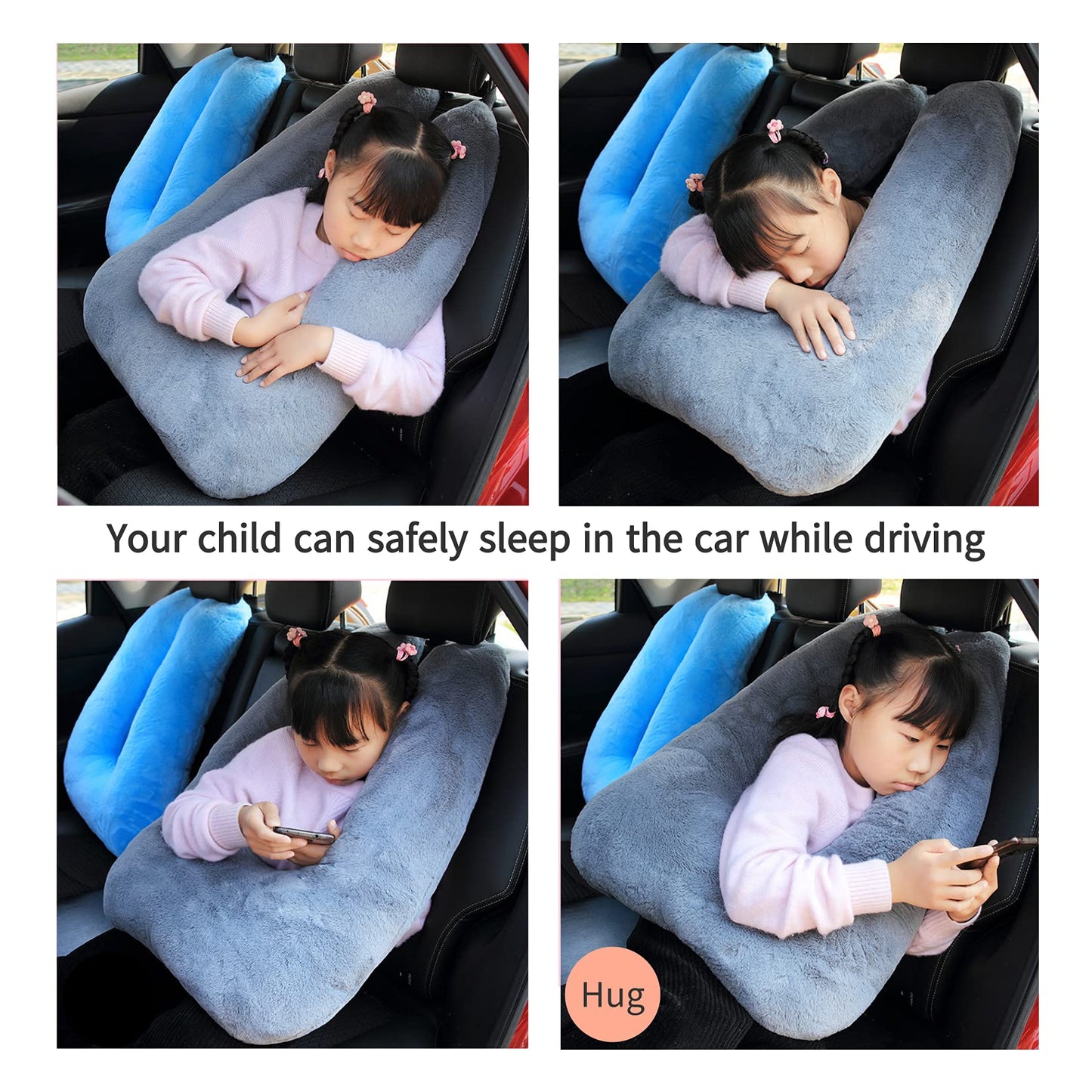 FHSGGP Travel Pillow Car Pillow Kid Car Sleeping The Sleeping Aid for Adults and Kids on Road Trips Kids Travel Pillow Gray