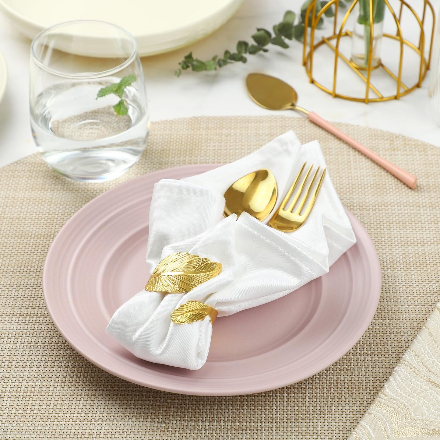 Monkkino Gold Napkin Rings, Shiny Metal Napkin Rings Set of 12, Study Leaf Shaped Table Decor, Stylish Fall Napkin Ring Bulk for Christmas, Easter, Wedding, Party, Elegant Table Settings Gift Ideas