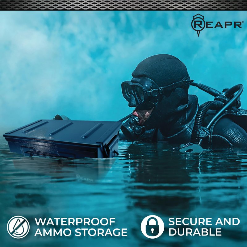 Reapr XL Ammo Box – Lockable Heavy Duty Steel Ammo Can for 9mm, 223, 50 Cal, Airtight Military Storage Case for Tools, Gear or Ammunition, Water Resistant Metal Footlocker Style Organizer