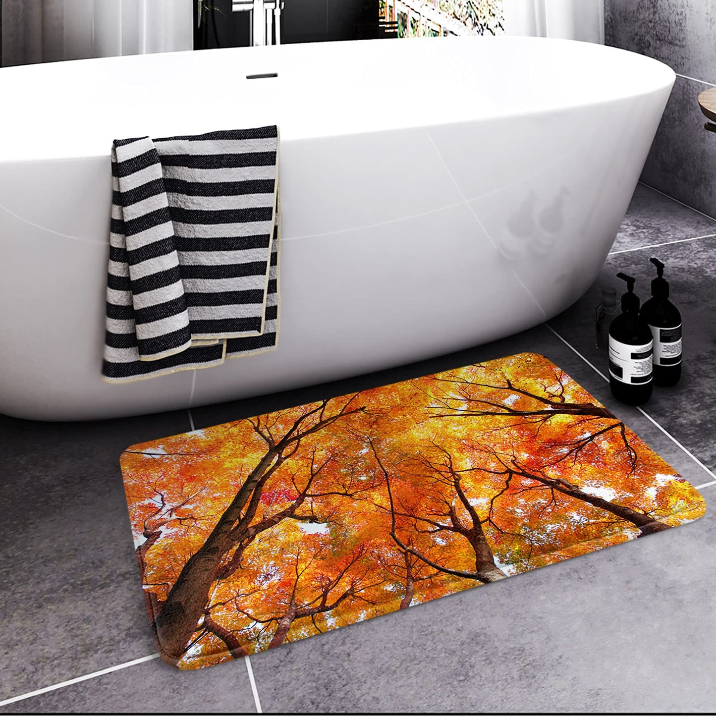 Britimes Bath Mat Bathroom Mat Rug No Silp, Autumn Fall Bathroom Decorations 18x30 Inches for Home Kitchen Bedroom