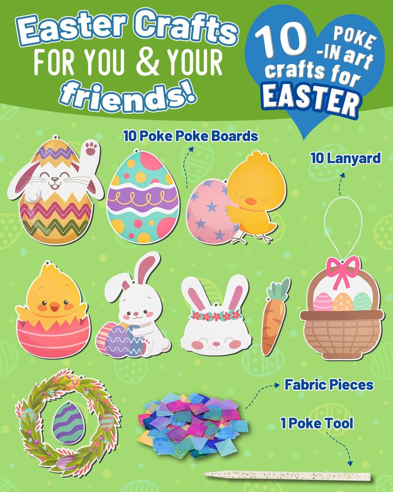 ATFUNSHOP 10 Packs Poke in Crafts Art Easter Basket Stuffers, Mess Free Kids Paper Activites, Easter Gifts for Boys and Girls 4 5 6 7 8 9 Years Old, DIY Eggs & Bunny Toys
