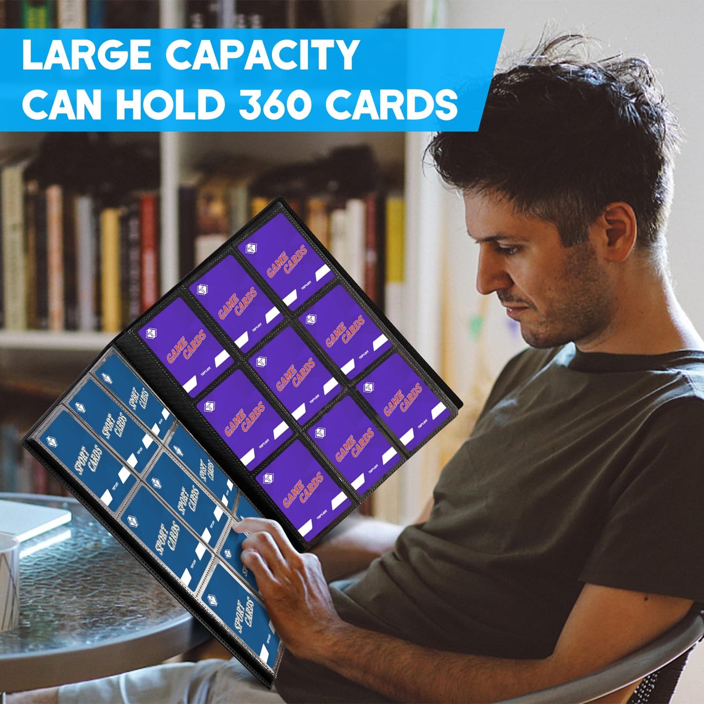 Trading Card Binder 9 Pocket, 360 Pockets Collectible Trading Card Album, Sports Card Binder for Standard Cards, Side Loading Card Folder for MTG Sports Baseball TCG Football Basketball Cards Black