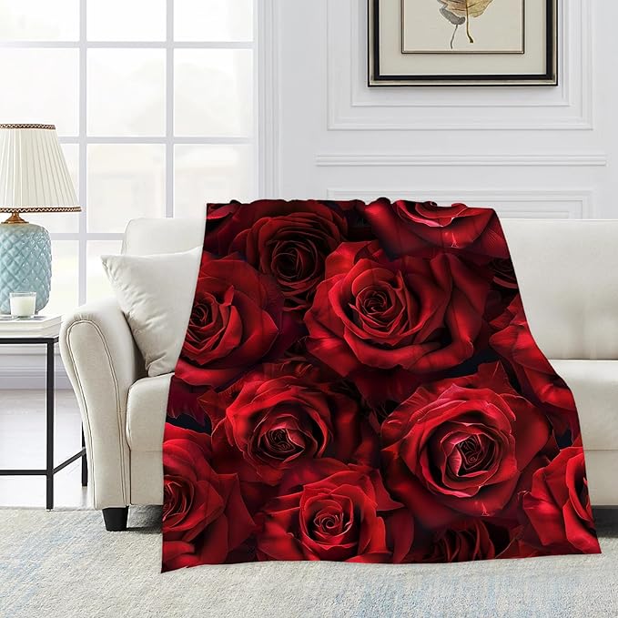 Throw Blanket, Valentine's Rose Blanket Floral Throw Blankets for Bed Kids Adults, Lightweight Cozy Blanket for Living Room, Bedroom 50"x60"