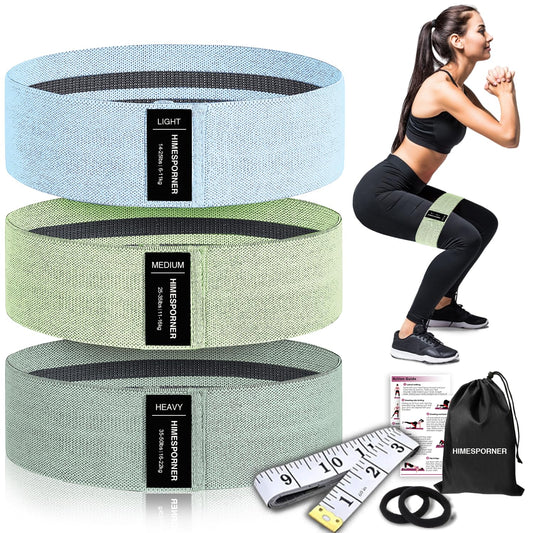 HIMESPORNER Wide Fabric Resistance Bands for Working Out, 3 Level Non-Slip Exercise Booty Bands for Women & Men Leg and Glutes with Hair Ties and Tape Measure - for Home Gym Workout, Yoga, Pilates