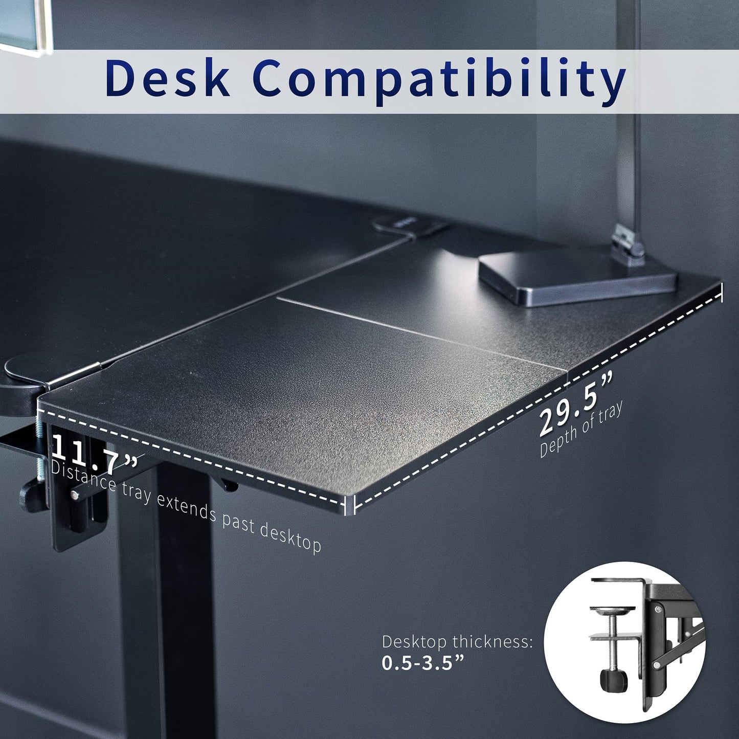 VIVO Clamp-on 6 x 9 inch (11 Including Clamps) Desk Extender, Wrist Support, Armrest Tray, Table Mount for Sit Stand Desks, Black, DESK-EXT09