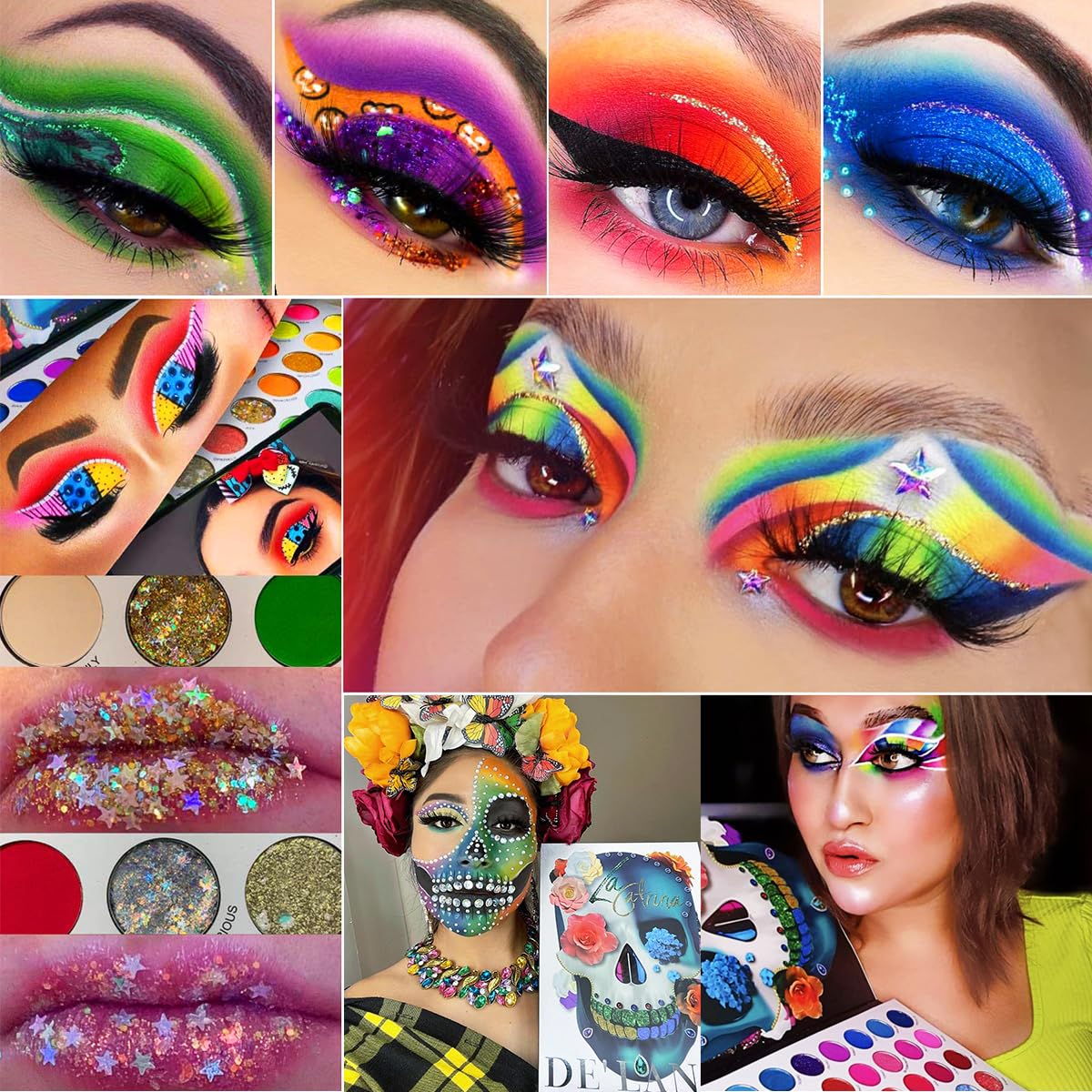 DE'LANCI Big Colorful Eyeshadow Palette Professional 54 Color Board Eye Shadow Bright Neon Glitter Matte Shimmer Makeup Pallet Highly Pigmented Powder EyeShadow for Women Girl Halloween Christmas Gift