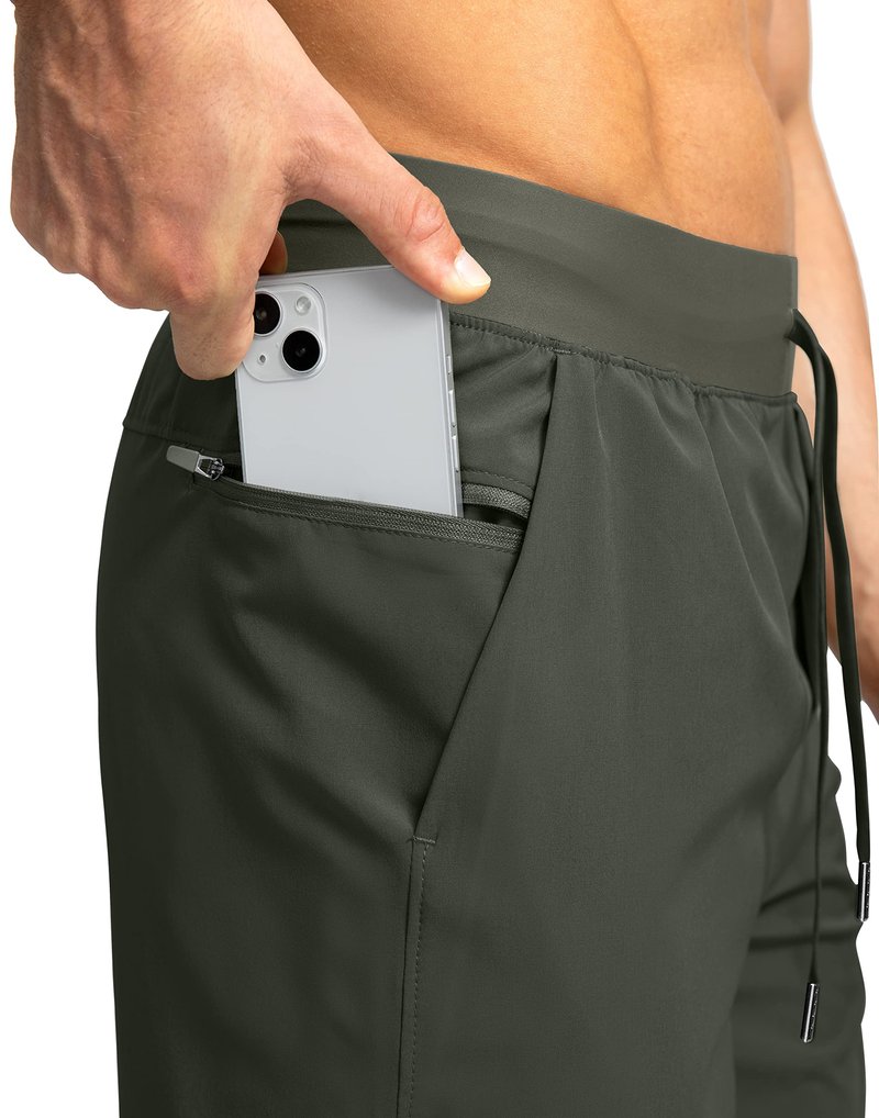Soothfeel Men's Running Shorts with Zipper Pockets 7 Inch Lightweight Quick Dry Gym Athletic Workout Shorts for Men (Army Green, 2XL)