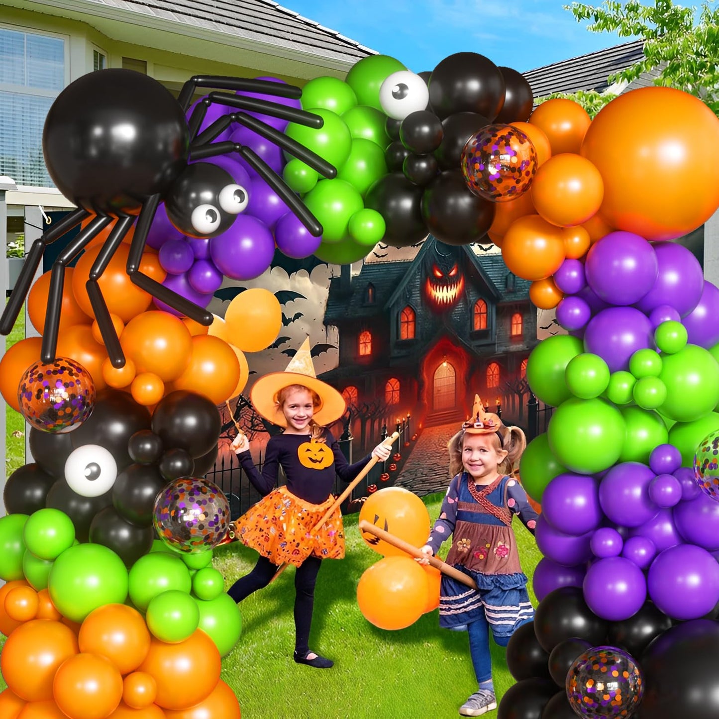 116Pcs Halloween Balloons Black Orange Purple Green Latex Balloons Eye Balloons with BOO Foil Balloon for Halloween Party Decorations