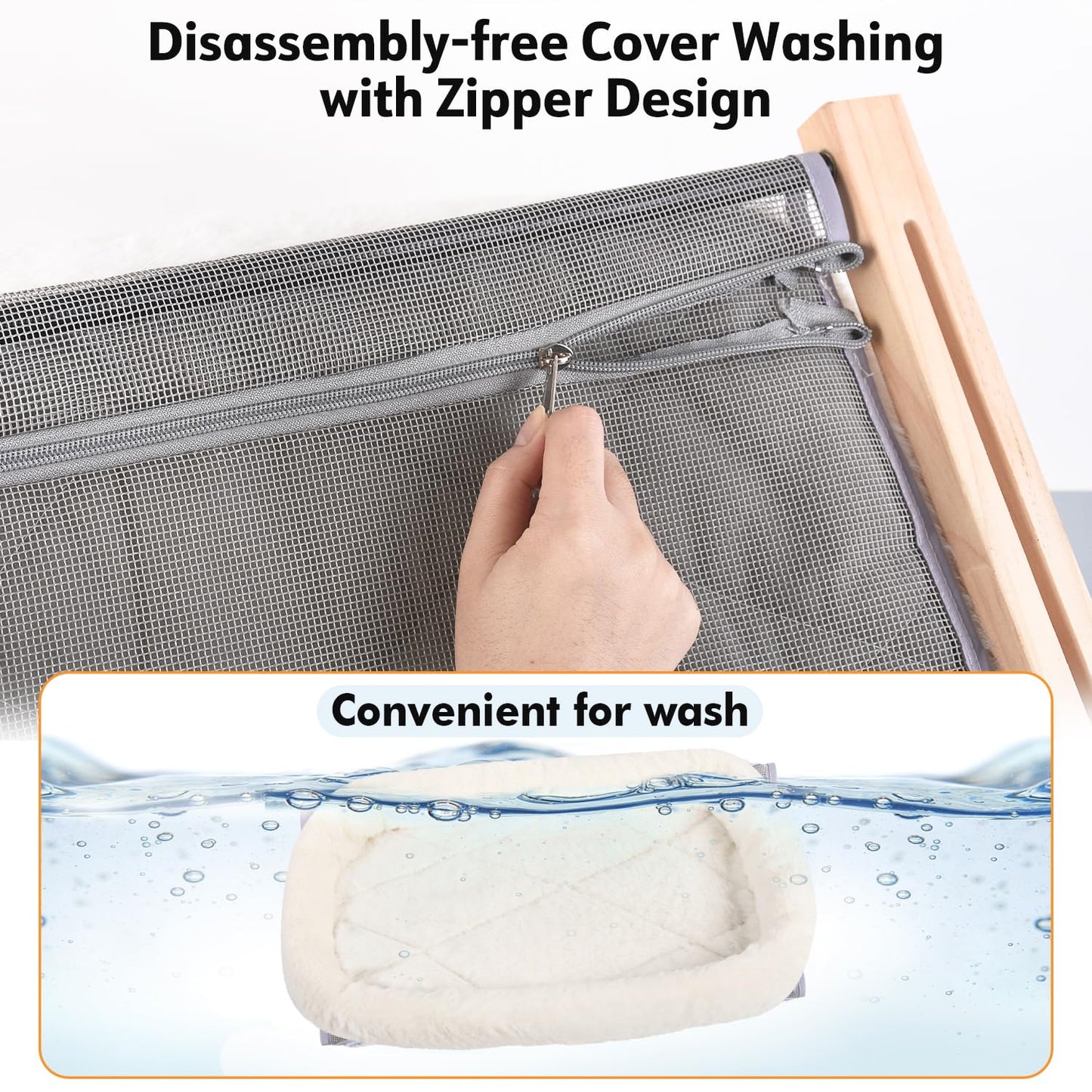 AMOSIJOY Cat Sill Window Perch Sturdy Hammock Window Seat with Cushion Bed Cover, Wood & Metal Frame for Large Cats, Easy to Adjust Cat Bed for Windowsill, Bedside, Drawer and Cabinet (M)