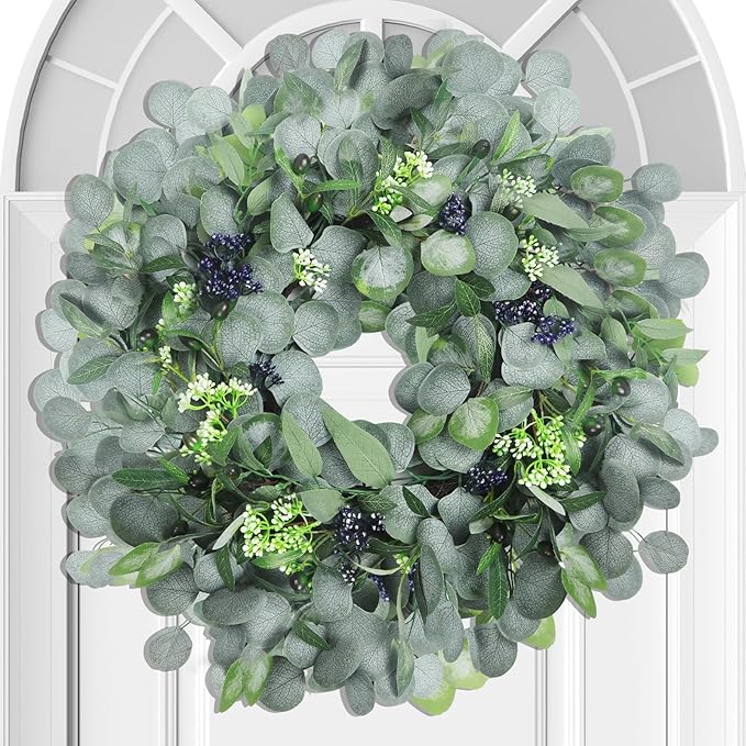 Eucalyptus Wreath for Front Door, 24 Inch boxwood wreath for Front Door Decor, Artificial Spring Summer Wreaths for All Seasons, Large Greenery Outdoor Wreaths for Window,Farmhouse,Holiday Decorations