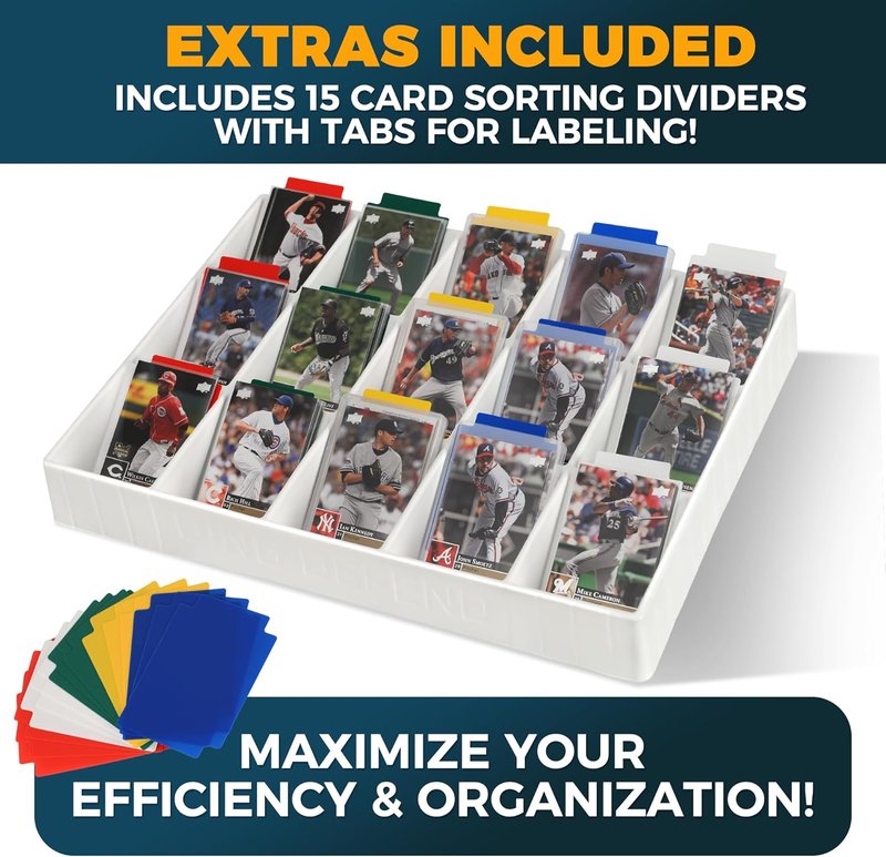 Card Sorting Tray - Stackable 15-Compartment Organizer for Trading Cards | Includes 15 Dividers, White
