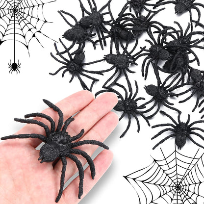 Skylety 30 Pieces Halloween Realistic Plastic Spider Toys Plastic Spider Black Scary Spiders Fake for Boys Teens Adults Halloween Prank Props(3.14 X 2.36 Inch)