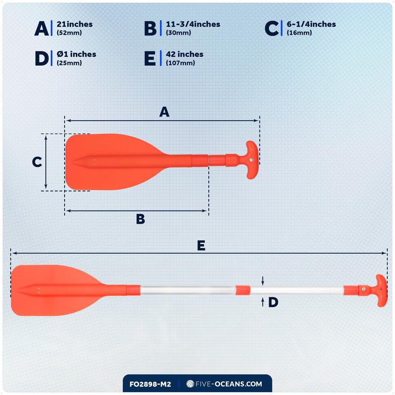 Five Oceans Boat Paddle, 2-Pack Telescoping Paddle, Orange, Aluminum Shaft, ABS Blade & Handle, 21" to 42" Extendable, Emergency & Boat Hook Function - FO2898-M2