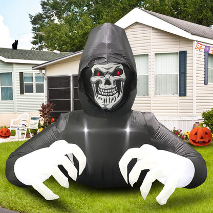 Buheco Inflatable Halloween Decorations Outside Grim Reaper 6FT Giant Scary Blow Up Skeleton Spooky Ghost Outdoor Yard Decor Inflatables Built in LED Lights for Indoor and Lawn Garden Party Holiday