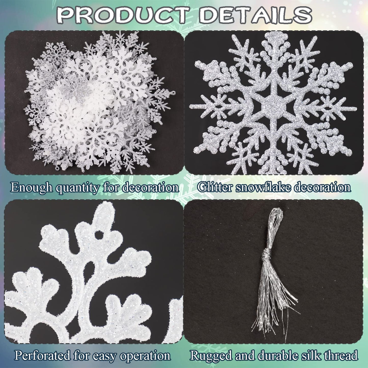 White and Silver Christmas Snowflake Ornaments- 36Pcs Plastic Glitter Hanging Snow Flakes for Christmas Tree Decorations Winter Wonderland Frozen Birthday Party Holiday Home Decor Craft Snowflakes