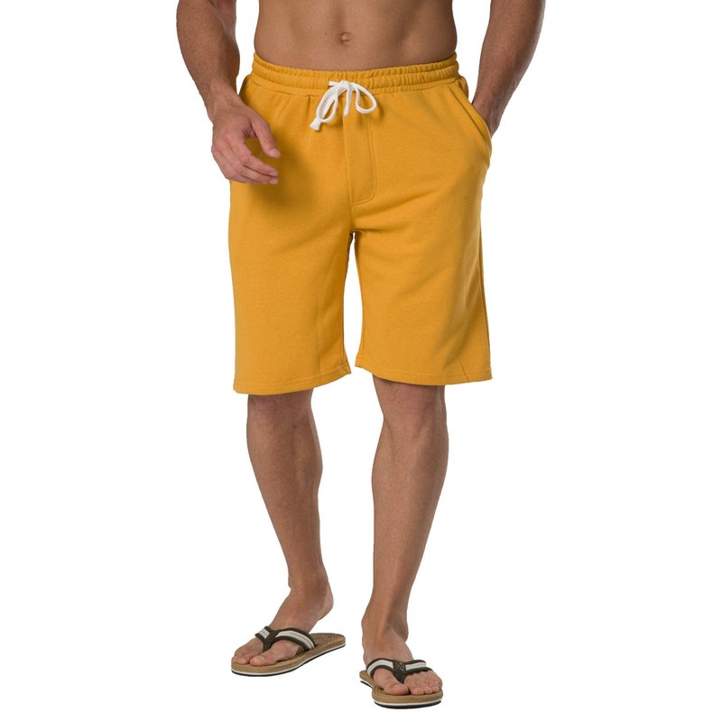VANCOOG Men's Casual Classic Fit Terry Cloth Elastic Jogger Running Shorts-Yellow-M