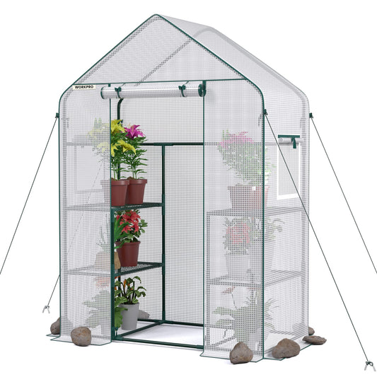 WORKPRO Greenhouse, 56"X 28" X 77" Portable Small Greenhouses for Outdoors & Indoors, Sturdy Green House Kit with Thicken PE Cover, Windows, 3 Tier 4 Shelves for Patio, Backyard, Balcony