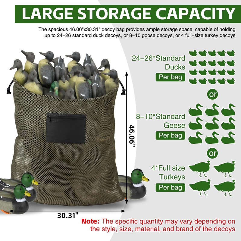 Archerest 1 Pack Extra Large Mesh Duck Decoy Bag, Decoy Bags for Duck Goose with Double Drawstring & Adjustable Shoulder Straps, Light Weight Turkey Waterfowl Hunting Storage Backpack