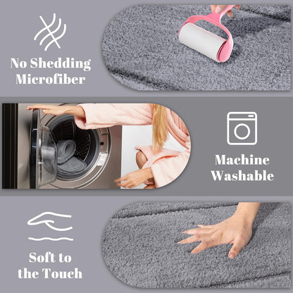 SOANNY Grey Bath Mat Set of 2, High Density Soft Microfiber Non-Slip Bathroom Mats with Water Absorbent, 53x86 cm Bathtub Rug & 50x50 cm Toilet Pedestal Carpet, Shower Rugs Machine Washable