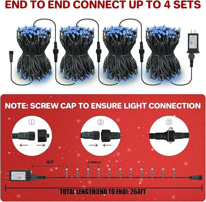 264FT 800 LED Christmas Lights with Timer, Twinkle Fairy Lights String with 8 Flashing Modes String Lights for Indoor Bedroom Outdoor Christmas Trees Garland Wreath Holiday Decorations, Blue