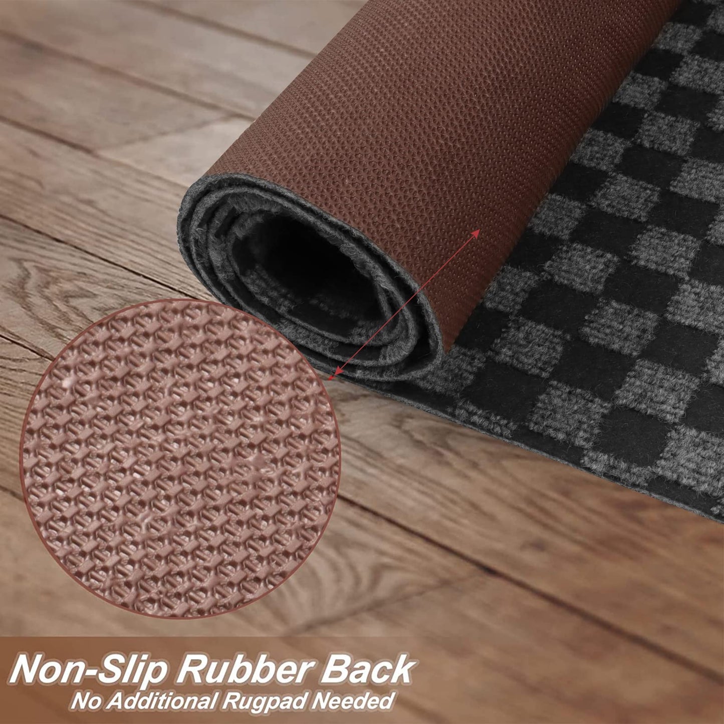 2' x 6' Runner Rugs with Rubber Backing, Indoor Outdoor Utility Carpet Runner Rugs, Checkered Gray, Can Be Used as Aisle for The RV and Boat, Laundry Room and Balcony