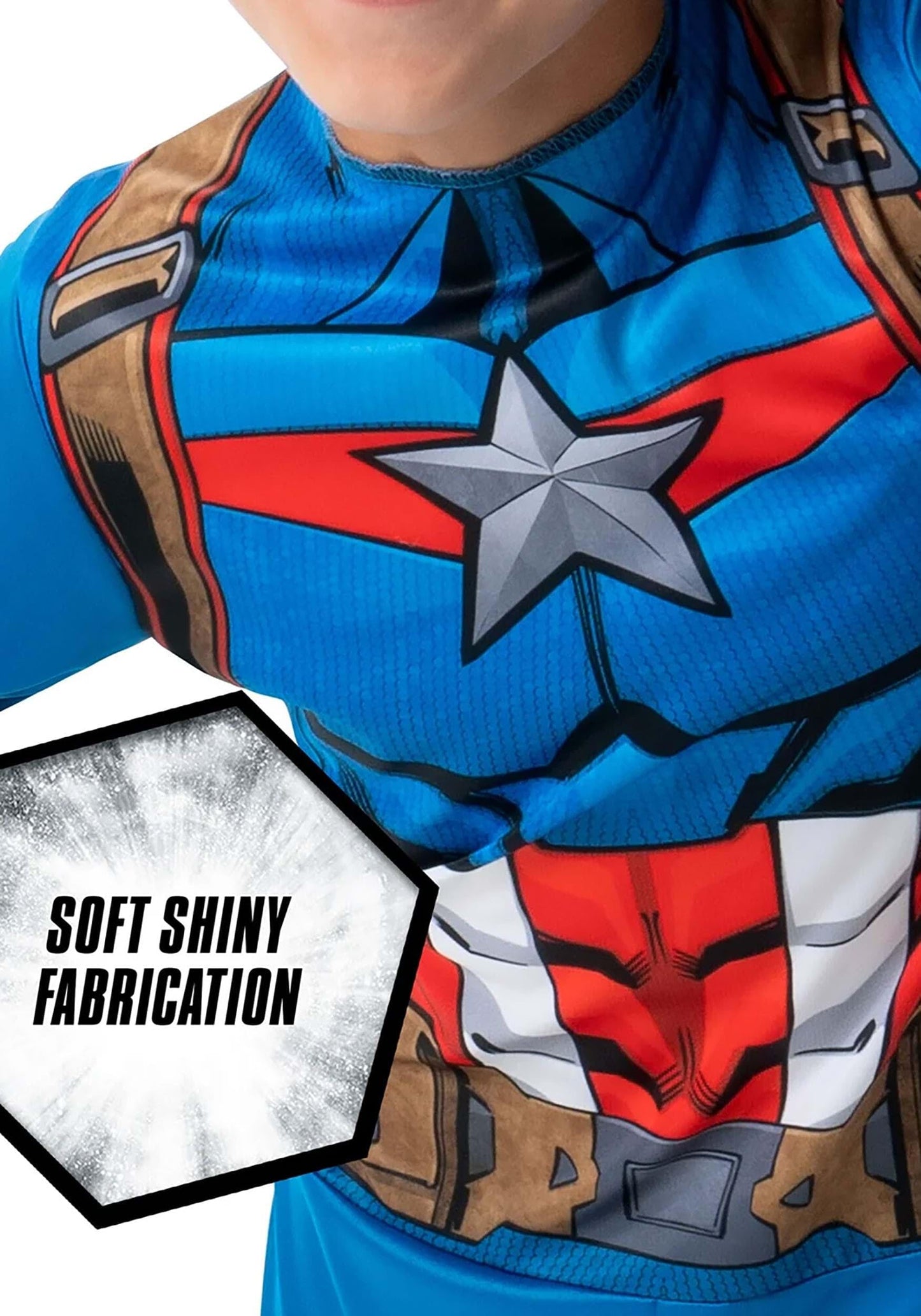 MARVEL Captain America Official Youth Value Costume - Full-Bodied Fabric Jumpsuit with High-Resolution Printed Design and Plastic Half Mask