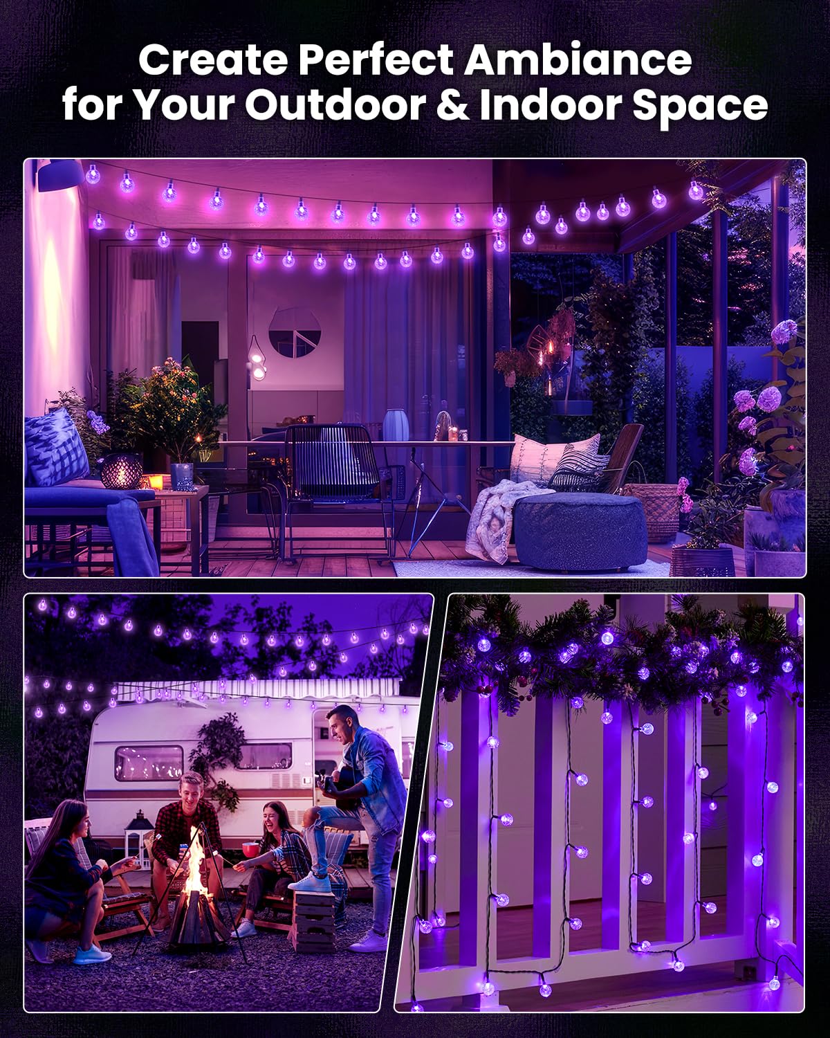 Brightown Purple Solar Halloween Lights - 60 Led 36 Feet Crystal Globe String Lights with 8 Modes, Waterproof for Outdoor Garden Yard Porch Decor