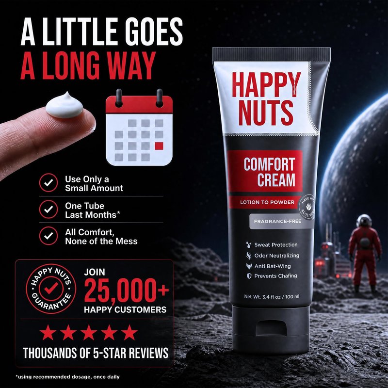 HAPPY NUTS Comfort Cream Deodorant For Men: Anti-Chafing Sweat Defense, Odor Control, Aluminum-Free Mens Deodorant & Hygiene Products for Men's Private Parts 3.4 Fl Oz (3 Pack), Fragrance-Free