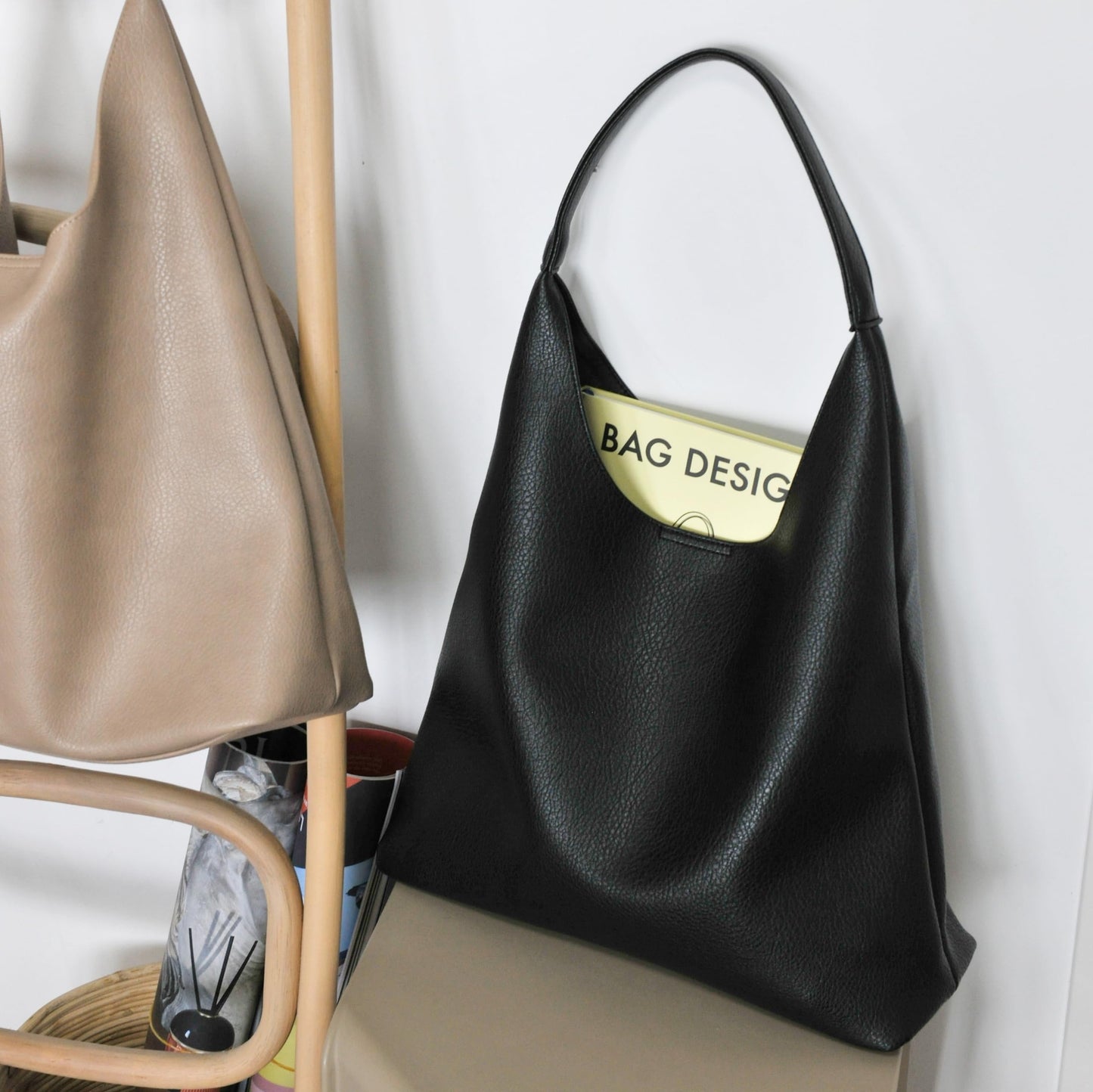 Hobo Bags for Women Soft Vegan Leather Shoulder Handbag Slouchy Tote Purses, Black