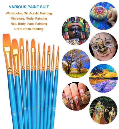 BOSOBO Paint Brushes Set, 2 Pack 20 Pcs Round-Pointed Tip Nylon Hair Artist Acrylic Paint Brushes for Acrylic Painting Oil Watercolor, Face Nail Art, Canvas, Miniature Detailing & Rock Painting, Blue