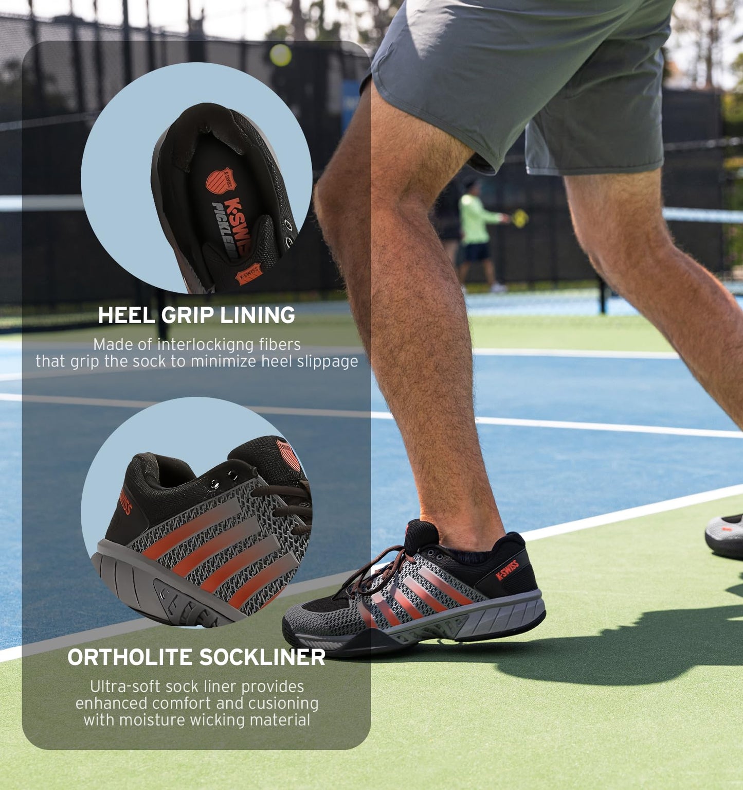 K-Swiss Men's Express Light Pickleball Shoe, Steel Gray/Jet Black/Spicy Orange, 8.5 M