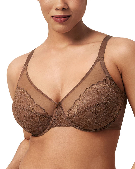 HSIA Minimizer Bras for Women Enchante Full Coverage Underwire Bras Plus Size Lifting Floral Lace Bra for Heavy Breast Coffee Brown