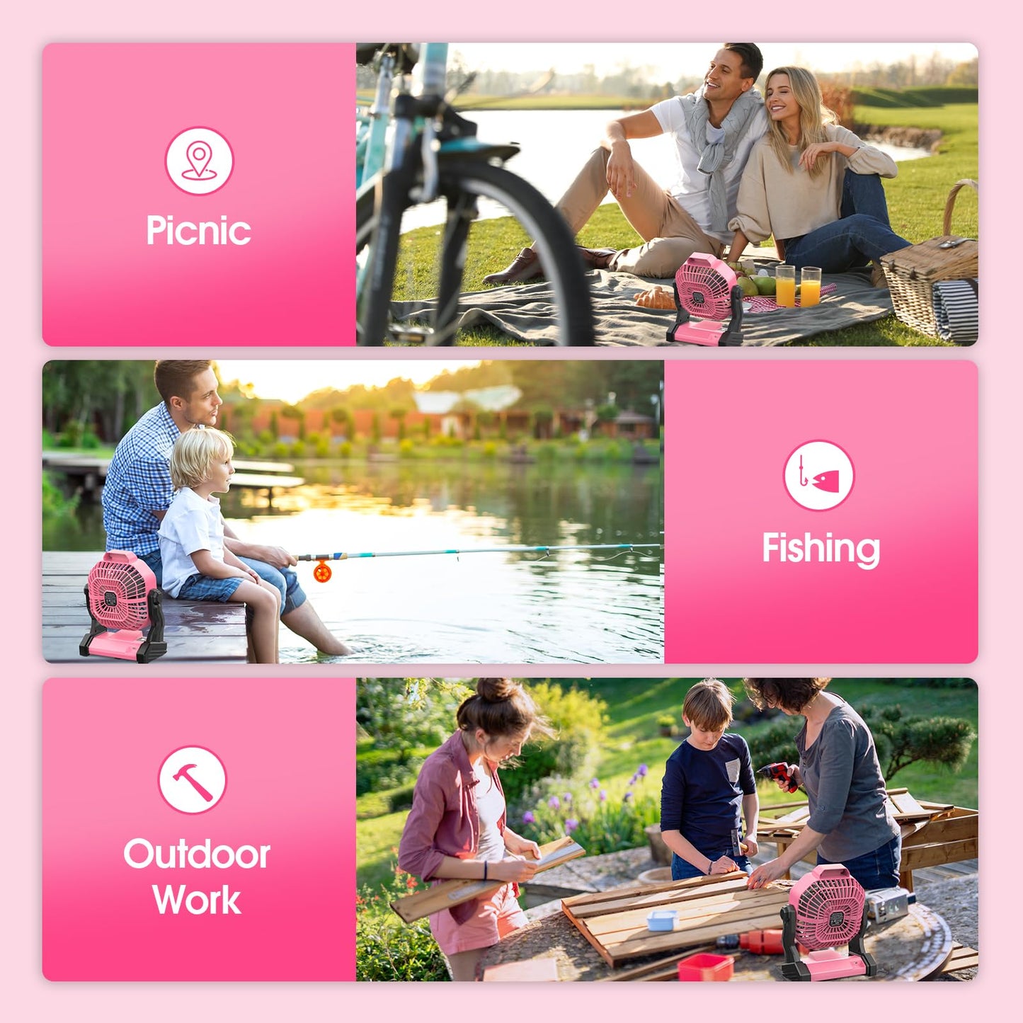 JINLICTE Camping Fan with LED Lantern, 20000mAh 9-inch Rechargeable Battery Operated Portable Tent Dual Motor, Quiet and Strong Wind, Hang Hook, Perfect Outdoor USB for Picnic, Barbecue, Fishing