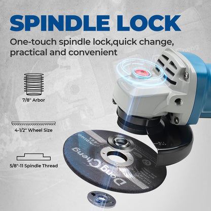 DongCheng Angle Grinder 4-1/2 inch 6.7-Amp Paddle Switch 11800RPM Power Electric Grinder Tools with Cutting & Grinding Wheels, Flap Discs, Auxiliary Handle for Metal & Rust Removal, Beginner-Friendly