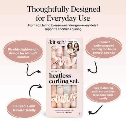 Kitsch Heatless Curling Set - Satin Heatless Curler, Heatless Curlers for Long & Short Hair, Hair Curler No Heat for Heatless Curls, Overnight Curls with 2 Scrunchies & Blowout Rod - Sunset Tie Dye