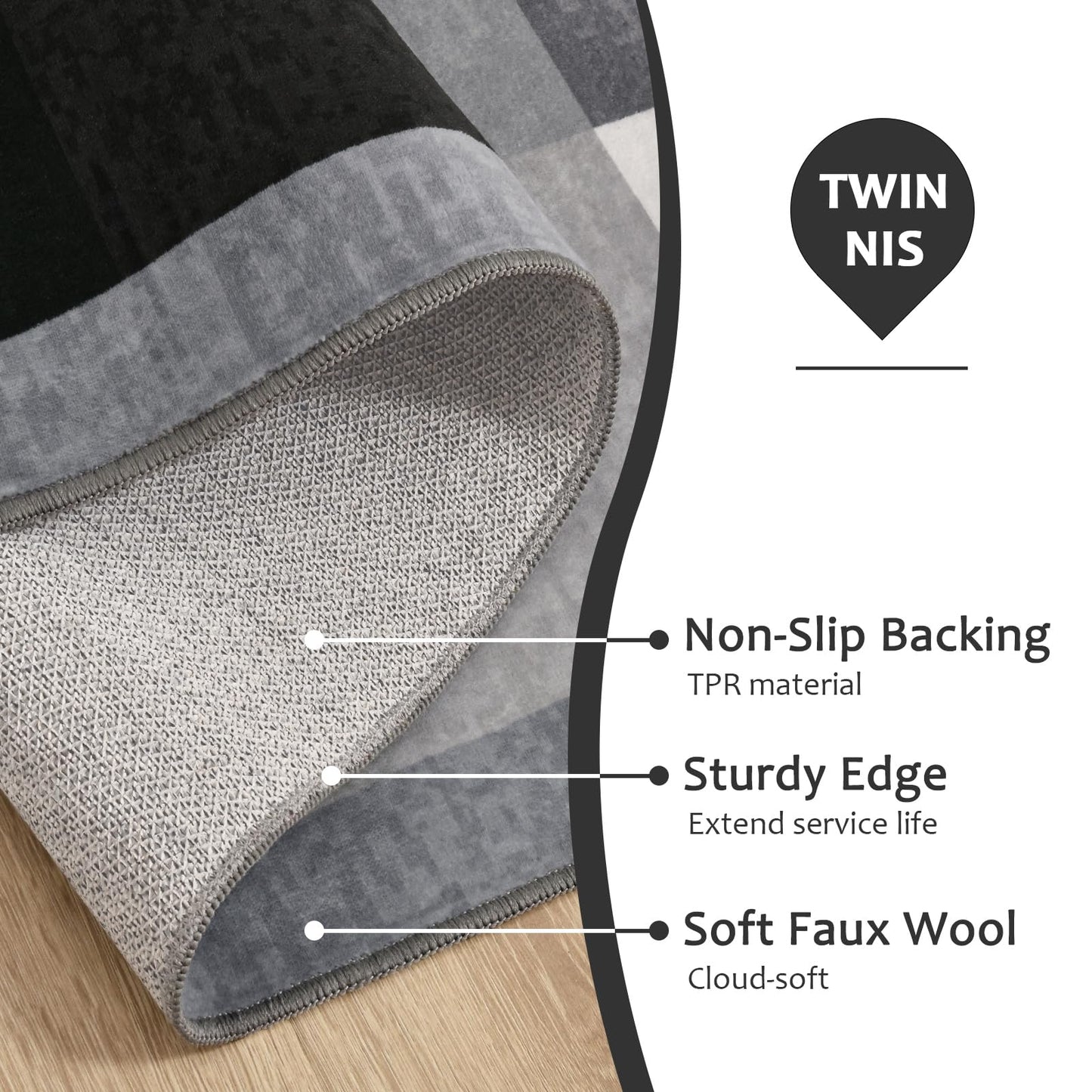 TWINNIS Indoor Modern Area Rug, 5x8 Geometric Patchwork Style Washable Large Rugs for Living Room Bedroom Hardwood Floors, Non Shedding Non Anti Backing Soft Carpet Home Floor Decor, Black