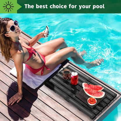 Bamboo Bath Mat for Shower, Dual Anti-Slip for Surface & Bottom, Waterproof Foldable Shower Mat, Easy to Carry and Storage, Perfect for Indoor Outdoor （Black, 26.77×16.14×1.14 Inches）