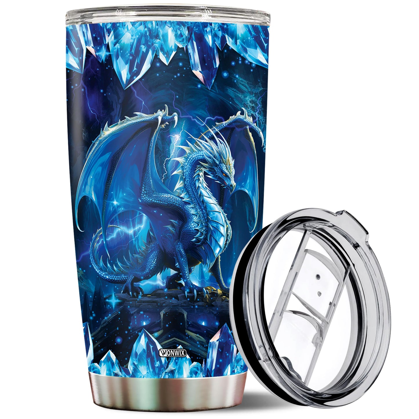 WONWIX Blue Dragon Tumbler Gifts for Women Girls Daughter Coffee Cup 20oz Stainless Steel Insulated with Lid Water Bottle Travel Mug Gift for Dragon Lover Christmas Birthday Mothers Day Valentines
