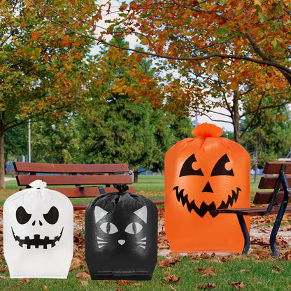 Guheake 9 Pcs Halloween Pumpkin Leaf Bags - Halloween Leaf Lawn Bags with Twist Ties, Plastic Jack-o-lantern Pumpkin Lawn Bag Thanksgiving Fall Leaf Trash Bags for Yard Lawn Garden Decorations Outdoor
