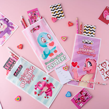 JOYIN 24packs Valentines Day Stationery Gifts, 96pcs Party Favor with Pencil, Erasers, Notebook & Bags for Kids School Classroom Exchange Supplies
