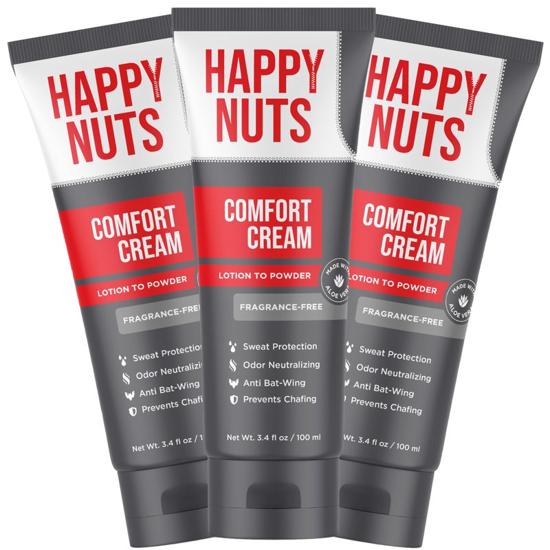 HAPPY NUTS Comfort Cream Deodorant For Men: Anti-Chafing Sweat Defense, Odor Control, Aluminum-Free Mens Deodorant & Hygiene Products for Men's Private Parts 3.4 Fl Oz (3 Pack), Fragrance-Free