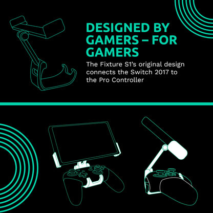 Fixture S1 Gaming Console Monitor and Controller Mount Compatible with Nintendo Switch and Pro Controller, Adjustable Video Game Holder Stand Clip, Gray