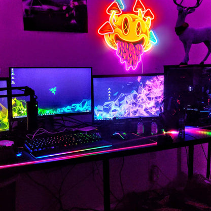 GGK Smiling with Mushrooms Neon Sign Unique Mushroom Decor Aesthetic Room Decor Trippy Mushrooms Light for Halloween Parties, Bedroom Wall, Bar, Game Room, Man Cave