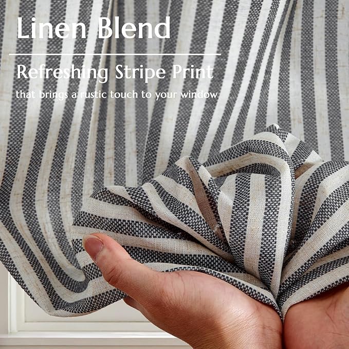 jinchan Striped Linen Kitchen Curtains 45 Inches Tier Curtains Farmhouse Modern Cafe Style Small Window Treatments Airy Light Filtering Rod Pocket for Living Room Bathroom 2 Panels Charcoal Grey