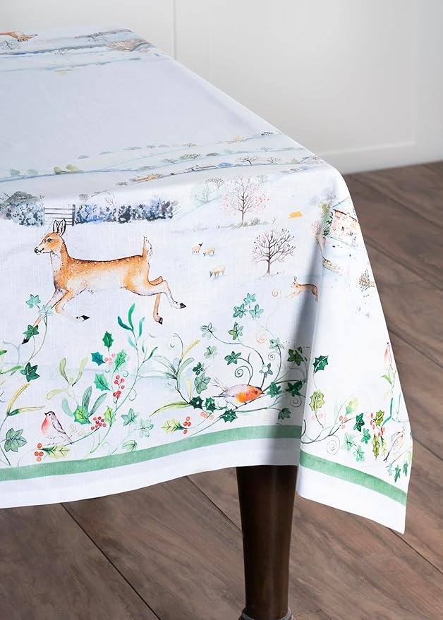 Maison d' Hermine Table Cloth Rectangle Table 100% Cotton 60 x 90 Inches Fall Tablecloth Reusable Everyday Use for Thanksgiving Christmas Decorations Dining Farmhouse Party (Snowy World)
