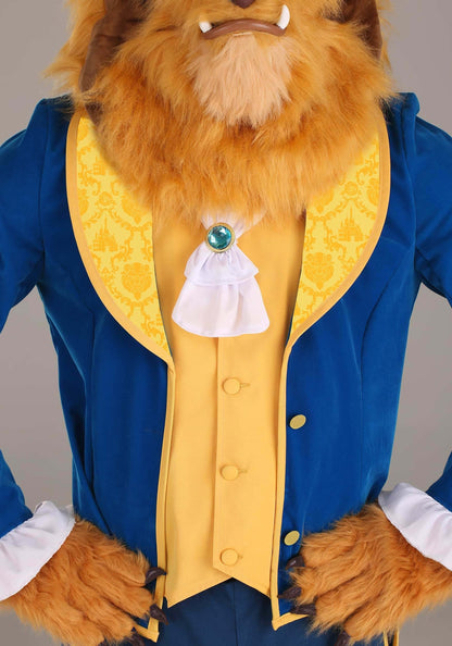 Adult Beast Costume | Disney Beauty and the Beast Men's Mouth Mover Full Head Mask | Dressed To Impress Blue Suit Outfit Medium