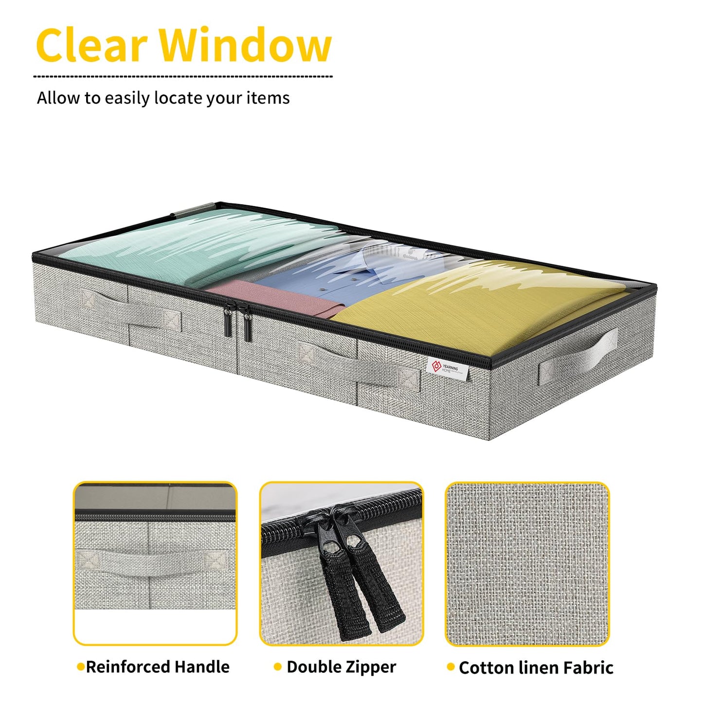 4.5 Inches Under Bed Storage Containers,2 Pack Low Profile Underbed Storage Boxes with Sturdy Structure and Lids, Reinforced Handles and Sturdy Sidewalls/Bottom for Clothes, Blanket, Pillows and Shoes