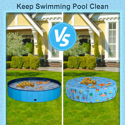 Docuwee Round Dog Pool Cover 71", Foldable Kiddie Solar Cover Fit Dog Collapsible Swimming Pool, Pets Kids Bath Tub, Anti-UV Dustproof Safety Pool Covers, Summer Beach Patterns