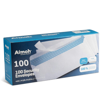 Aimoh #10 Security Self Seal Envelopes – 100 Qty |No Window, EnveGuard, 4⅛ x 9½", White, 24 LB, 100 Count (34100)
