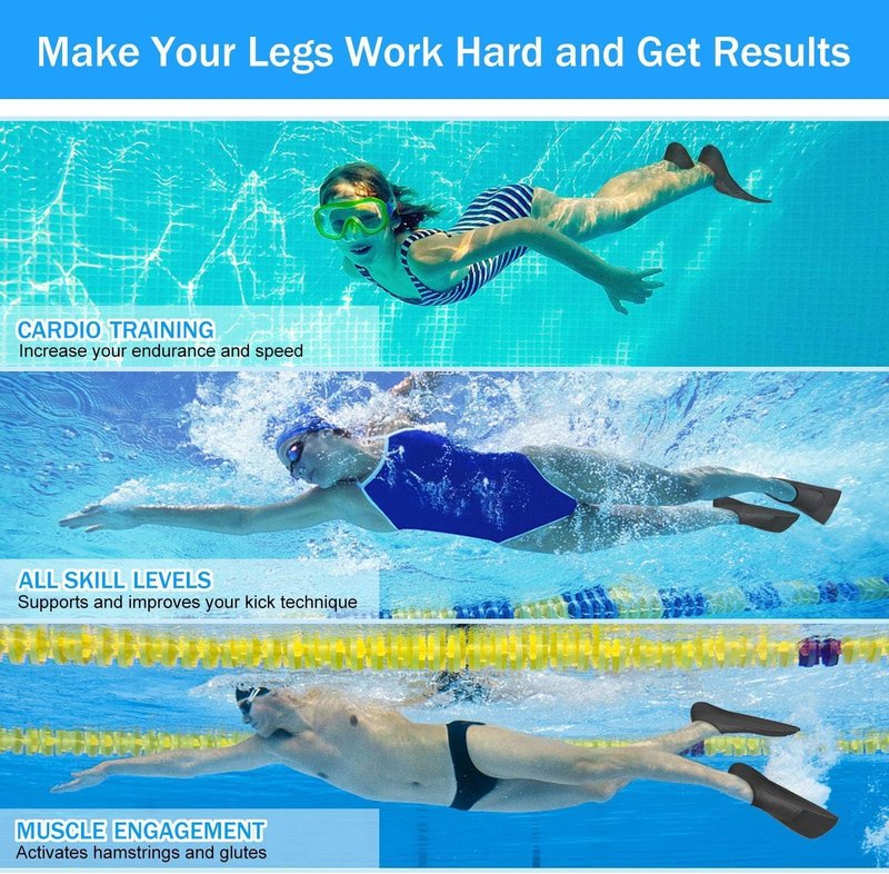 Swim Fins for Kids & Adults - Silicone Training Flippers with Mesh Bag | Travel Size for Lap Swimming